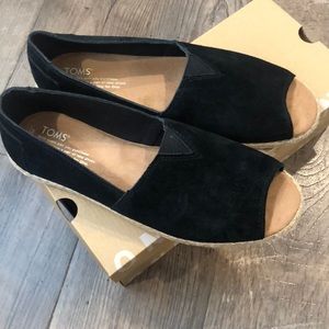 Worn once! Tom’s black suede Alpargata Open Toe